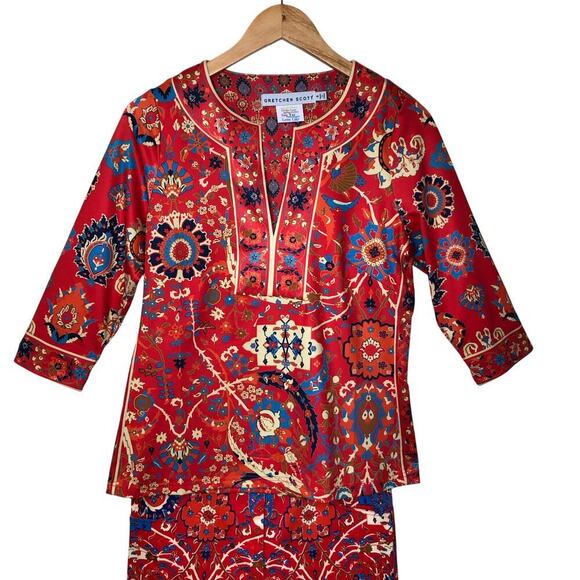 Gretchen Scott Set Jersey Split Neck Tunic Magic Carpet Stretchy Pants Electic - Picture 2 of 16